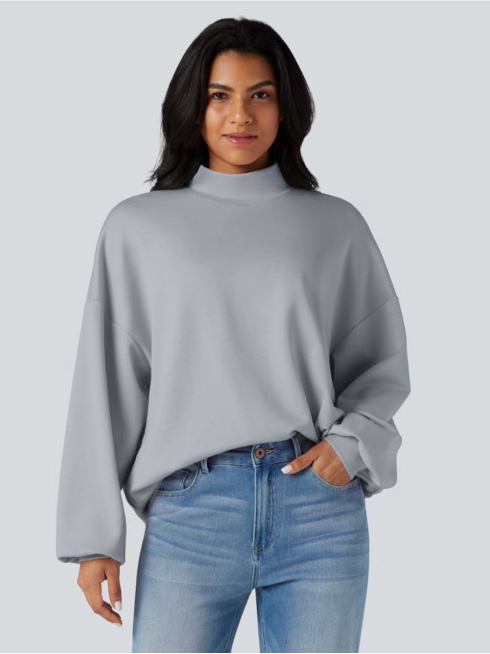HALARA Women’s Mock-neck Relaxed Casual Sweatshirt with Pockets in Grey- XL- NWT
